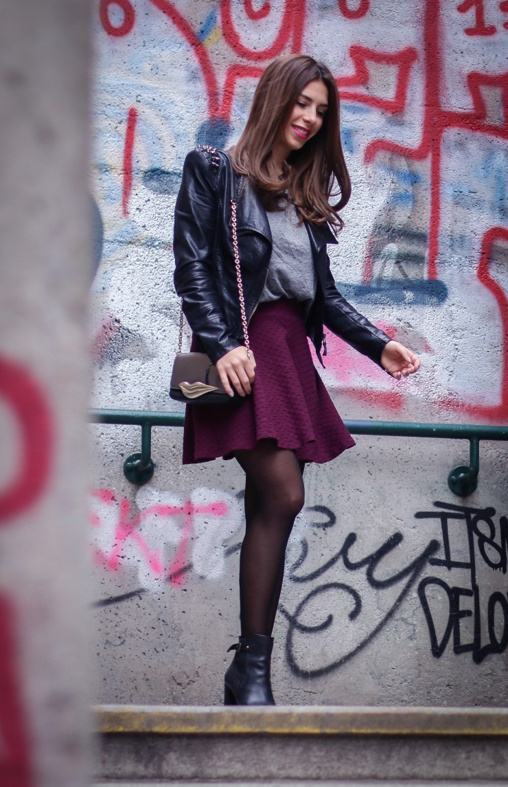 Bordeaux Skirt and Studded Jacket