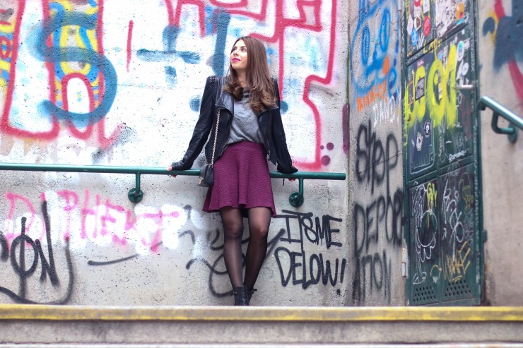 Bordeaux Skirt and Studded Jacket