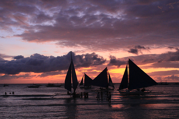 purple sky white beach boracay